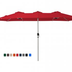 Serwall Outdoor 15' Rectangular Double-Sided Extra Large Patio Umbrella, Red