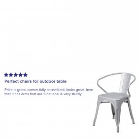 Flash Furniture Commercial Grade Silver Metal Indoor-Outdoor Chair with Arms