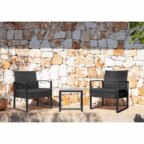 Vineego 3 Pieces Bistros Sets Outdoor Wicker Patio Furniture Sets PE Rattan Chairs Conversation Sets with table, Black