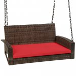 Best Choice Products Woven Wicker Hanging Porch Swing Bench for Patio, Deck w/ Mounting Chains, Seat Cushion Brown/Red