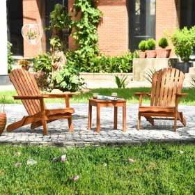 Gymax 3PCS Eucalyptus Adirondack Chair Set w/ Side Table Outdoor Patio Natural