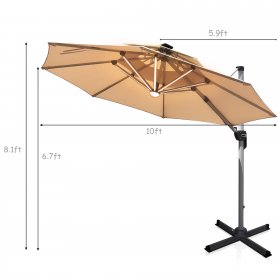 Costway 10ft Solar LED Patio Umbrella 360Degree Rotation W/USB Beige