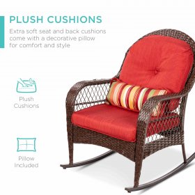 Best Choice Products Outdoor Wicker Rocking Chair for Patio, Porch w/ Steel Frame, Weather-Resistant Cushions Red