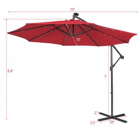 Costway 10FT Cantilever Solar Powered 32LED Lighted Patio Offset Umbrella Outdoor Wine