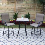 MF Studio 3 Pieces Outdoor Patio Swivel Bar Set Metal Bar Height Bistro Set, 2 Pieces Bar stools and 1 Piece Table Suitable for 2 People