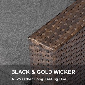 Kinbor 9pcs Outdoor Patio Furniture Sectional Golden Black Gradients Wicker Rattan Sofa Set with Gray Cushion