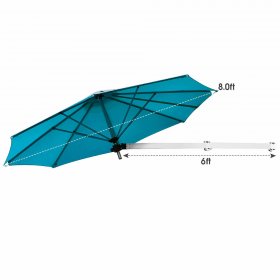 Costway 8ft Wall-Mounted Umbrella Telescopic Folding Tilt Sun Shade Turquoise