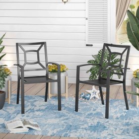 Sophia & William 2PCS Outdoor Patio Chairs Wrought Iron Dining Seating Chairs with Armrest, Black