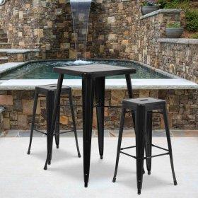 Flash Furniture 4 Pack Commercial Grade 30" High Backless Black Metal Indoor-Outdoor Barstool with Square Seat