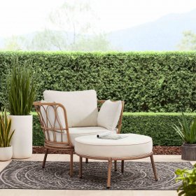 Better Homes & Gardens Willow Sage All-Weather Wicker Outdoor Cuddle Chair and Ottoman Set, Beige