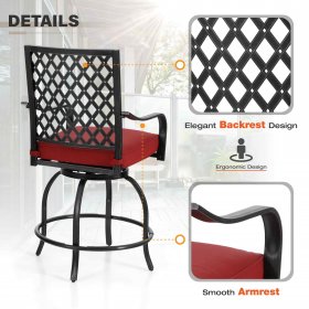 Sophia & William 4PCS Outdoor Patio Metal Swivel Bar Stools Set Height Chairs Furniture Set with Cushions
