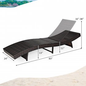 Costway Patio Rattan Folding Lounge Chair Chaise Adjustable W/Turquoise Cushion
