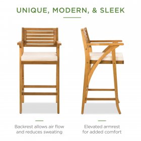 Best Choice Products Set of 2 Outdoor Acacia Wood Bar Stools Bar Chairs w/ Weather-Resistant Cushions Teak Finish