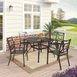 MF Studio 5 Piece Metal Patio Dining Set Armrest Dining Stackable Chairs and Larger Square Table Set, 37" Square Bistro Table and 4 Backyard Garden Chairs Umbrella Hole 1.57", Black