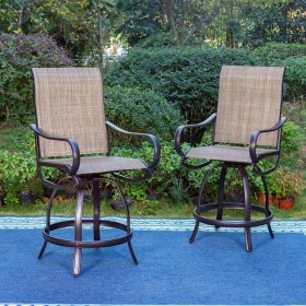 MF Studio 5-Piece Outdoor Bar Stool Set with Counter Height Swivel Chairs for 4, Steel Frame, Black&Brown