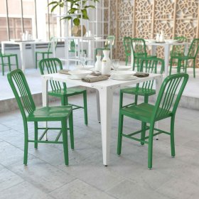 Flash Furniture Outdoor Dining Chair Metal Set of 2 Armless Green