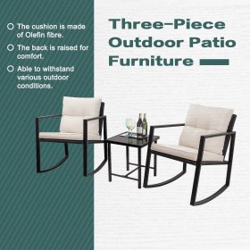 Lacoo 3 Pieces Patio Furniture Set Rocking Wicker Bistro Sets Set with Glass Coffee Table, Black
