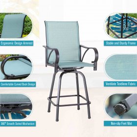 Sophia & William 2 Piece Outdoor Swivel Bar Stools Patio Height Chairs Padded Textilene Seat in Blue