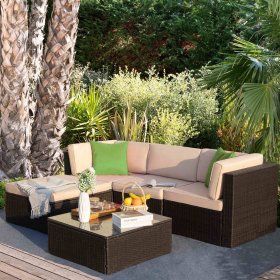 LACOO 5 Pieces Patio Sectional Set Outdoor Wicker Conversation Set with Table Green