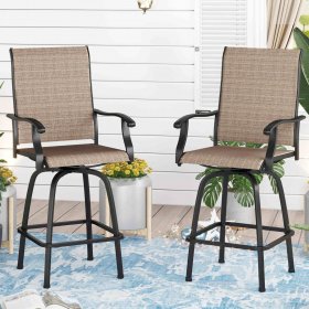 Sophia & William 2 Pcs Outdoor Swivel Metal Bar Stools Patio Height Chairs in Brown