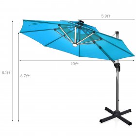 Costway 10ft Solar LED Patio Umbrella 360Degree Rotation Base
