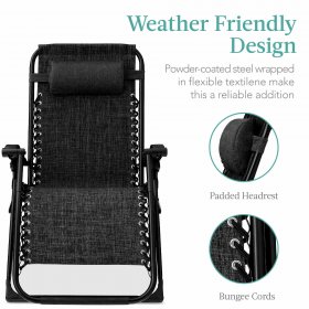 Best Choice Products Oversized Zero Gravity Chair, Folding Recliner w/ Removable Cushion, Side Tray Onyx Black