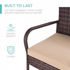 Best Choice Products Set of 2 Outdoor Wicker Bar Stools Chair w/ Cushion, Armrests for Patio, Pool, Deck Brown