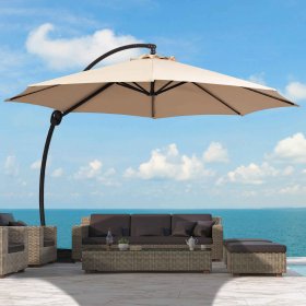 SERWALL 11ft Curvy Cantilever Offset Hanging Market Patio Umbrella with Base, Beige