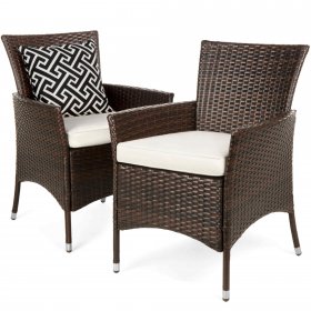 Best Choice Products Set of 2 Modern Contemporary Wicker Patio Furniture Dining Chairs w/ Water-Resistant Cushions