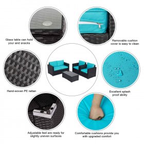 Kinbor 4pcs Outdoor Patio Furniture Pe Rattan Wicker Rattan Sofa Sectional Set with Cushions, Blue