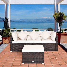 Gymax 4PCS Rattan Patio Sofa Conversation Set Outdoor Furniture Set w/ Cushion