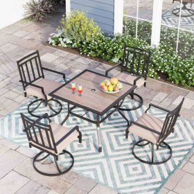 Sophia & William 5 Piece Outdoor Patio Metal Dining Set Swivel Chairs and Teak Wood Table Set