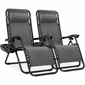 Best Choice Products Set of 2 Zero Gravity Lounge Chair Recliners for Patio, Pool w/ Cup Holder Tray Gray
