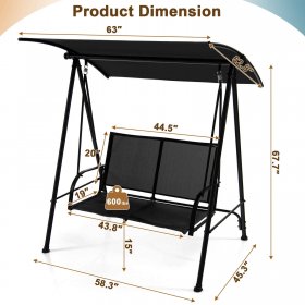 Costway 2-Seat Patio Swing Porch Swing with Adjustable Canopy for Garden Black