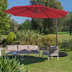 Costway 10FT Cantilever Solar Powered 32LED Lighted Patio Offset Umbrella Outdoor Wine