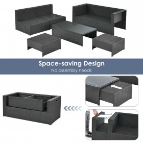 Gymax 6PCS Rattan Patio Conversation Furniture Set Cushioned Sectional Sofa Set