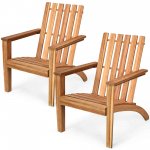 Gymax Set of 2 Outdoor Wooden Adirondack Chair Patio Lounge Chair w/ Armrest Natural