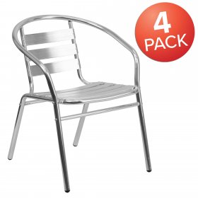 Flash Furniture 4 Pack Commercial Aluminum Indoor-Outdoor Restaurant Stack Chair with Triple Slat Back and Arms