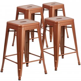 Flash Furniture 4 Pack 24"H Backless Metal Indoor-Outdoor Counter Height Stool w/Square Seat Red