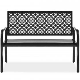 Best Choice Products Outdoor Steel Garden Patio Porch Bench Furniture w/ Geometric Backrest, 790lb Capacity Black