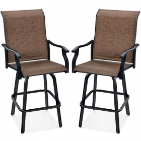 Best Choice Products Set of 2 Outdoor Swivel Bar Stools, Patio Barstool Chairs w/ 360 Rotation, All-Weather Mesh Brown