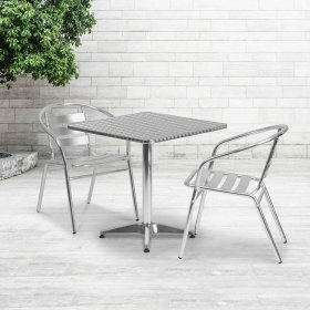 Flash Furniture 27.5 Square Aluminum Indoor-Outdoor Table Set with 2 Slat Back Chairs