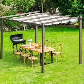 Serwall 10'x13' Outdoor Beige Aluminum Pergola for Patio and Garden