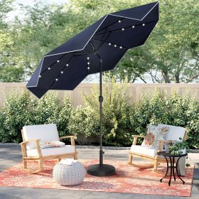 MF Studio 10FT Solar LED Outdoor Market Patio Umbrella with Easy Tilt Adjustment, Navy Blue