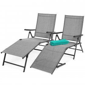 Best Choice Products Set of 2 Outdoor Patio Chaise Lounge Chair Adjustable Folding Pool Lounger w/ Steel Frame Gray
