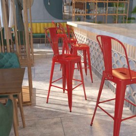 Flash Furniture 30 High Metal Indoor-Outdoor Barstool with Back Red