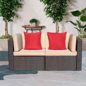 Lacoo 2 Pieces Patio Loveseat Outdoor Sectional Sofa Patio Conversation Set for Small Area, Beige