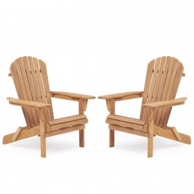 Adirondack Chair Set of 2, Outdoor Folding Wood Patio Lounge Chair for Deck/Garden/Backyard/Pool/Beach, 220lbs Weight Capacity, Light Brown