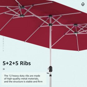 Serwall Outdoor 15' Extra Large Rectangle Patio Market Umbrella, Red