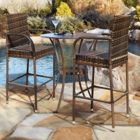Lacoo Outdoor Wicker Bar Stool with Footrest Patio Rattan and Steel Frame Barstools Set of 2, Brown